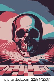 skull illustration in bright and abstract colors
