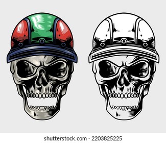 skull illustration with classic helmet