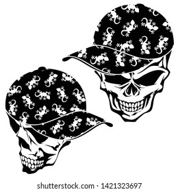 Skull illustration covered with a cap,