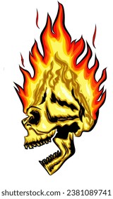 ilustración del cráneo con efecto de incendio de oscuridad