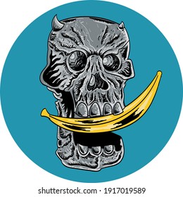 skull illustration design eating banana