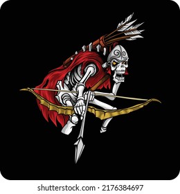 skull illustration design holding a bow