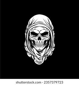 Skull illustration design using head cover. Black background. Vector skull