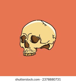 Skull Illustration Design Vector in an Orange Background