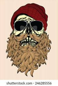 skull illustration design wearing beret and glasses. Vector Illustration: skull t-shirt graphic