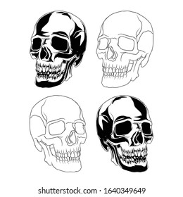 Skull illustration EPS file colored black and white and outline only with High resolution 5000px x 5000px 