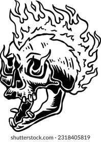 skull illustration with flaming punk fire head.