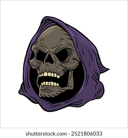 Skull illustration with halloween sticker hood, source design