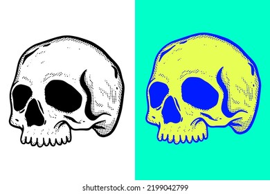 Skull Illustration hand drawn cartoon vintage style vector