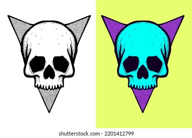Skull Illustration hand drawn cartoon vintage style vector