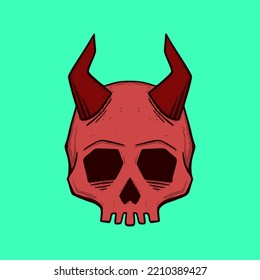 Skull Illustration hand drawn cartoon colorful vintage style vector