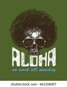 Skull illustration with Hawaii typography for t-shirt print, vector illustration