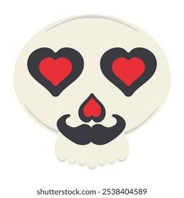 Skull Illustration with Heart-Shaped Eyes