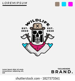 Skull illustration with hipster style. Vector graphics for t-shirt prints and other uses.