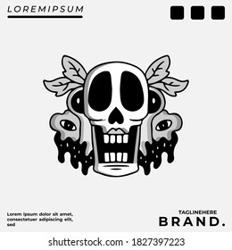 Skull illustration with hipster style. Vector graphics for t-shirt prints and other uses.