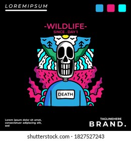 Skull illustration with hipster style. Vector graphics for t-shirt prints and other uses.