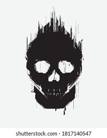 Skull illustration in hyper hi-tech style