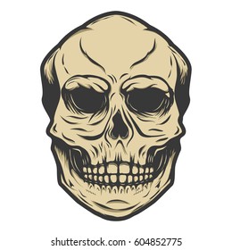 Skull illustration isolated on white background. Design elements for logo, label, emblem, poster, t-shirt. Vector illustration.