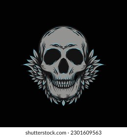 Skull Illustration with Leaves and Glow