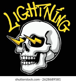 Skull Illustration with Lightning Urban Streetwear Art