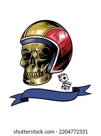 skull illustration logo with cool helmet and dice object