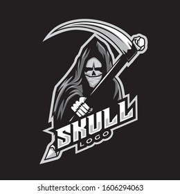 skull illustration logo template with weapon