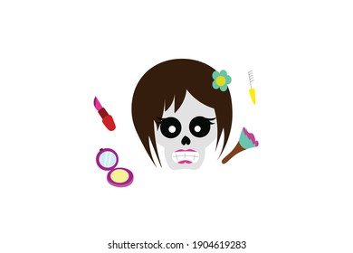 Skull Illustration with Makeup Tools