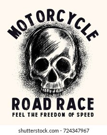 skull illustration with motorcycle typography. Vector. t shirt graphics