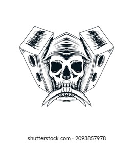 skull illustration with music sketch
