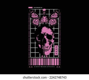 skull illustration with pixel style and retro poster t shirt design, vector graphic, typographic poster or tshirts street wear and Urban style
