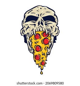 skull illustration with pizza theme