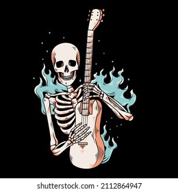 skull illustration playing a guitar