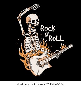 skull illustration playing a guitar