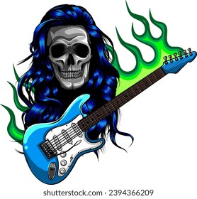skull illustration playing a guitar