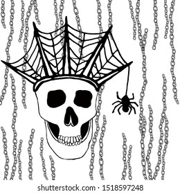 skull illustration. rock and roll. heavy metal music. horror sketch. black and white vector illustration