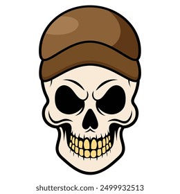Skull illustration with a stylish hat, combining classic skull design with a fashionable twist. Great for projects needing a trendy and unique element.