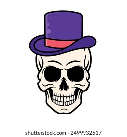 Skull illustration with a stylish hat, combining classic skull design with a fashionable twist. Great for projects needing a trendy and unique element.