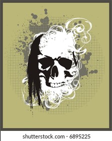 Skull illustration with swirls