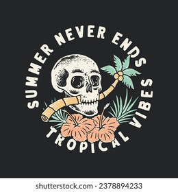 ilustración del cráneo diseño gráfico tropical de la palma de la cabeza marca de verano flor de la playa de las olas de la camiseta vintage