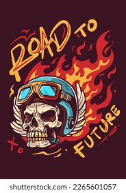 ilustración de cráneo vectorial art retro futuro vintage