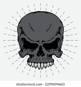 skull illustration vector design on sunburst background