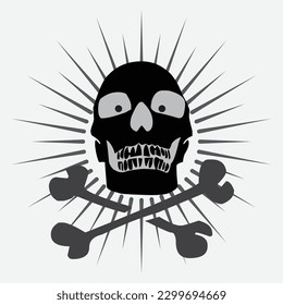 skull illustration vector design on sunburst background