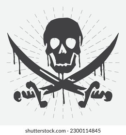 skull illustration vector design on sunburst background