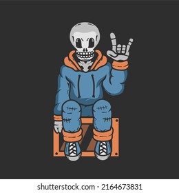 
skull illustration vector design sitting listening to music.nice design for printing