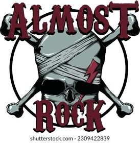 skull illustration vector design with text almost rock
