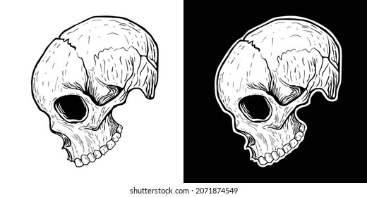 skull illustration vector hand drawing black and white