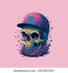 skull illustration, vector zombie, in hand drawn style, vector cartoon monster, unique vector, great for wallpaper or t shirt design.