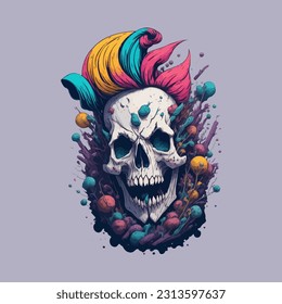 skull illustration, vector zombie, in hand drawn style, vector cartoon monster, unique vector, great for wallpaper or t shirt design.