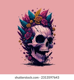 skull illustration, vector zombie, in hand drawn style, vector cartoon monster, unique vector, great for wallpaper or t shirt design.