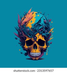 skull illustration, vector zombie, in hand drawn style, vector cartoon monster, unique vector, great for wallpaper or t shirt design.